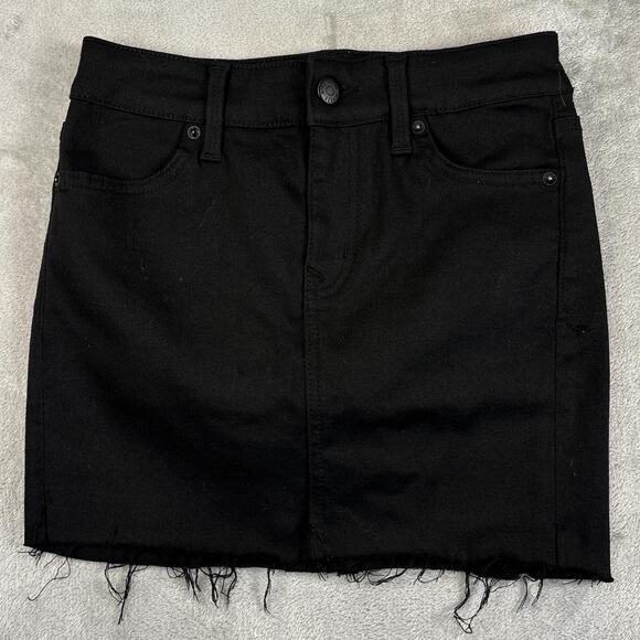 Level 99 Dresses & Skirts - Level 99 Black Denim Mini Skirt Raw Hem Distressed Stretch Women’s 24